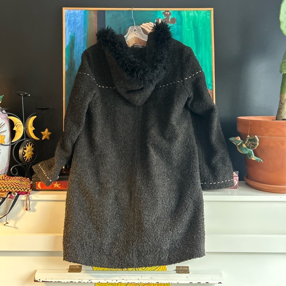 Utex Design Wool Blend Boucle Hooded Coat S Brown Black Trim Made in Romania - Picture 2 of 12